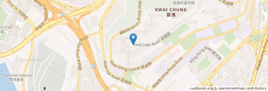 Mapa de ubicacion de 葵盛 (中) Kwai Shing (Central) en China, Cantão, Hong Kong, Novos Territórios, 葵青區 Kwai Tsing District.