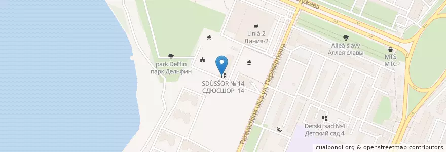 Mapa de ubicacion de СДЮСШОР № 14 en ロシア, 中央連邦管区, Воронежская Область, Городской Округ Воронеж.