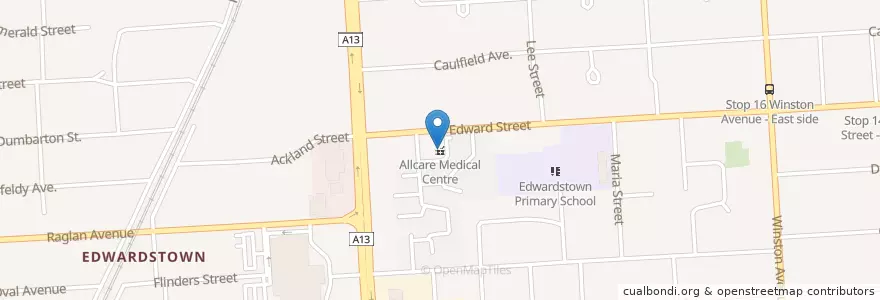 Mapa de ubicacion de Allcare Medical Centre en Australië, Zuid-Australië, Adelaide, City Of Mitcham.