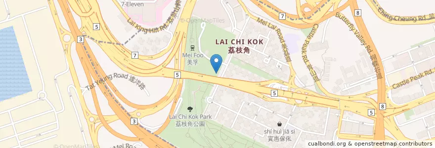 Mapa de ubicacion de 美孚新邨郵政局 Mei Foo Sun Chuen Post Office en 中国, 广东省, 香港 Hong Kong, 九龍 Kowloon, 新界 New Territories, 深水埗區 Sham Shui Po District.