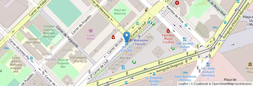 Mapa de ubicacion de 157 - C/ Llull 396 en Espanha, Catalunha, Barcelona, Barcelonès, Barcelona.