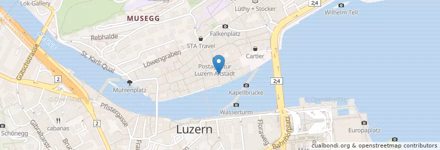 Mapa de ubicacion de Hotel zum Weisses Kreuz en Suiza, Lucerna, Lucerna.