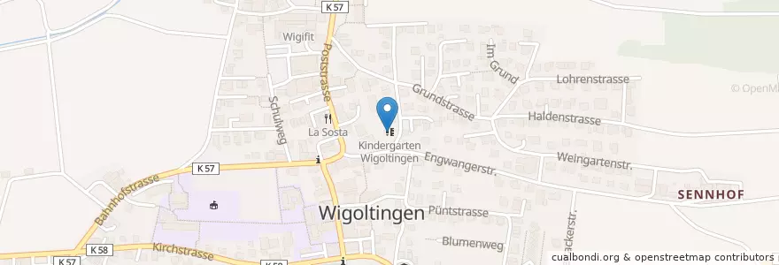 Mapa de ubicacion de Kindergarten Wigoltingen en Schweiz/Suisse/Svizzera/Svizra, Thurgau, Bezirk Weinfelden, Wigoltingen.