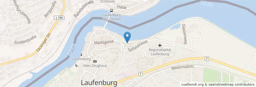 Mapa de ubicacion de Parkhaus beim Marktplatz en Deutschland, Baden-Württemberg, Regierungsbezirk Freiburg, Landkreis Waldshut, Laufenburg (Baden).