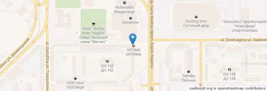 Mapa de ubicacion de Оптима en Rusia, Уральский Федеральный Округ, Wilayah Chelyabinsk, Магнитогорский Городской Округ.