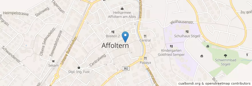 Mapa de ubicacion de Medbase Apotheke Affoltern a.A. en 스위스, 취리히, Bezirk Affoltern, Affoltern Am Albis.