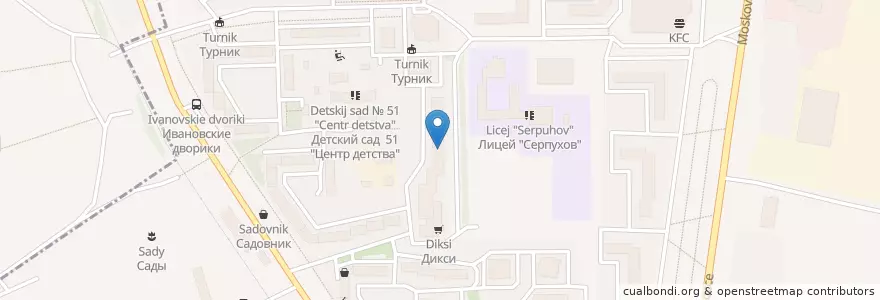 Mapa de ubicacion de Отделение связи №142204 en ロシア, 中央連邦管区, モスクワ州, Городской Округ Серпухов.