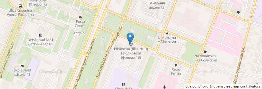 Mapa de ubicacion de Библиотека (филиал №13) en Rusland, Centraal Federaal District, Oblast Koersk, Курский Район, Городской Округ Курск.