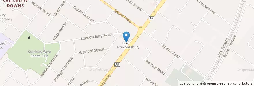 Mapa de ubicacion de Caltex Salisbury en Australia, Australia Meridionale, Adelaide, City Of Salisbury.