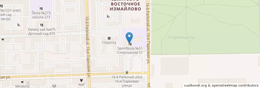 Mapa de ubicacion de Спортшкола №51 en Rusland, Centraal Federaal District, Moskou, Восточный Административный Округ, Район Восточное Измайлово.
