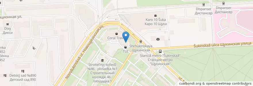Mapa de ubicacion de Dent & Care en Rusia, Distrito Federal Central, Москва, Северо-Западный Административный Округ, Район Щукино.