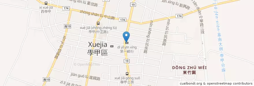 Mapa de ubicacion de 第一銀行 en 타이완, 타이난 시, 쉐자구.
