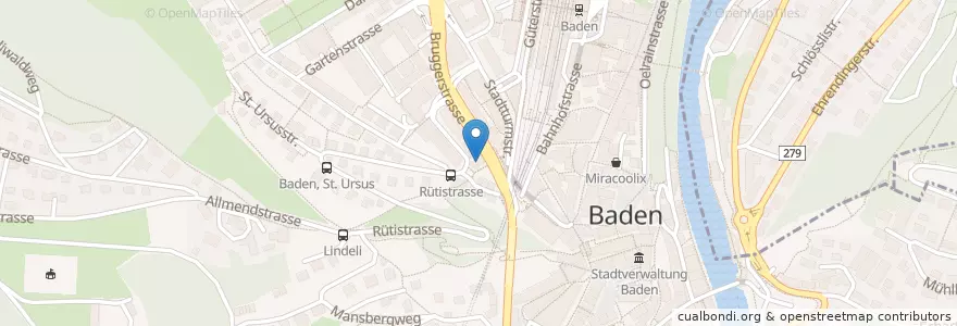 Mapa de ubicacion de Torre Grill-Sicht-Bar en Schweiz/Suisse/Svizzera/Svizra, Aargau, Bezirk Baden, Baden.