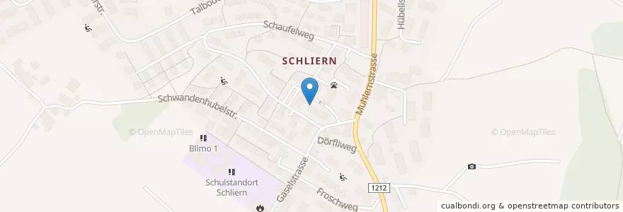 Mapa de ubicacion de Briefeinwurf Schliern bei Köniz, Postagentur Schliern bei Köniz en Suíça, Berna, Verwaltungsregion Bern-Mittelland, Verwaltungskreis Bern-Mittelland, Köniz.