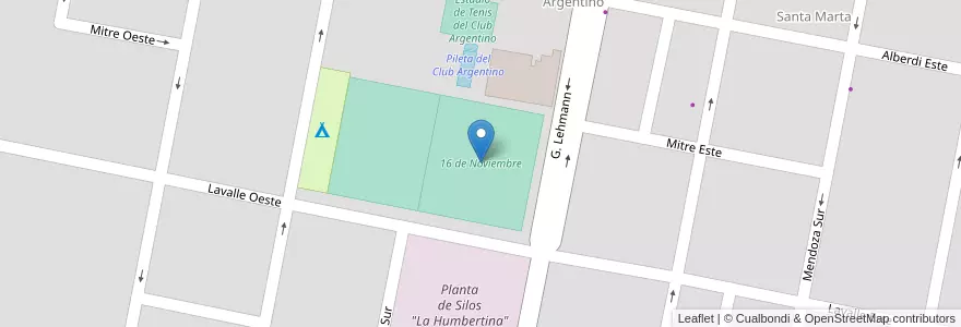 Mapa de ubicacion de 16 de Noviembre en 아르헨티나, Santa Fe, Departamento Castellanos, Municipio De Humberto Primo, Humberto Primo.