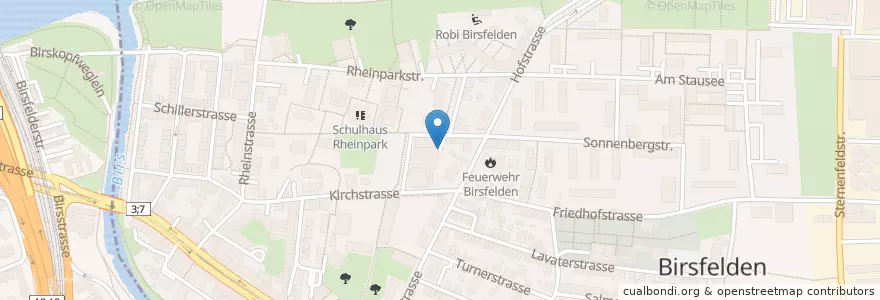 Mapa de ubicacion de Migros en Svizzera, Bezirk Arlesheim, Basel, Birsfelden.