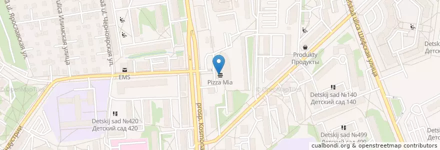 Mapa de ubicacion de Pizza Mia en Russland, Föderationskreis Ural, Oblast Swerdlowsk, Городской Округ Екатеринбург.