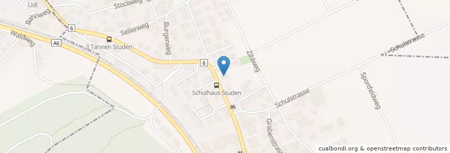 Mapa de ubicacion de Primarschule Studen en Suíça, Berna, Verwaltungsregion Seeland, Studen (Be).