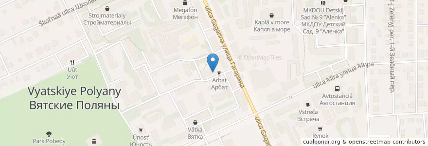 Mapa de ubicacion de Арбат en Rusia, Приволжский Федеральный Округ, Óblast De Kírov, Городской Округ Вятские Поляны.