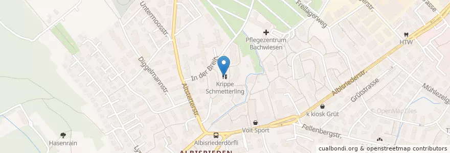 Mapa de ubicacion de Krippe Schmetterling en Швейцария, Цюрих, Bezirk Zürich, Цюрих.