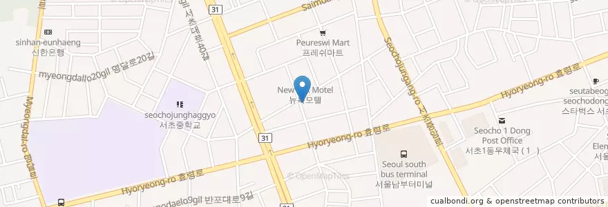 Mapa de ubicacion de 신촌설렁탕(Korean Restaurant) en Korea Selatan, 서울, 서초구, 서초3동, 서초동.