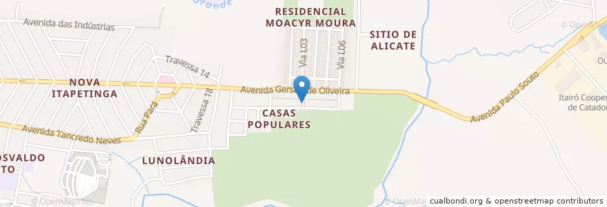 Mapa de ubicacion de USF Casas Populares "Mestre Edinho" en Brazilië, Regio Noordoost, Bahia, Região Geográfica Intermediária De Vitória Da Conquista, Microrregião De Itapetinga, Itapetinga.