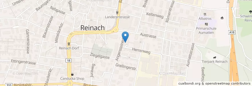 Mapa de ubicacion de Restaurant im Zentrum en Suisse, Bâle-Campagne, Bezirk Arlesheim, Reinach.