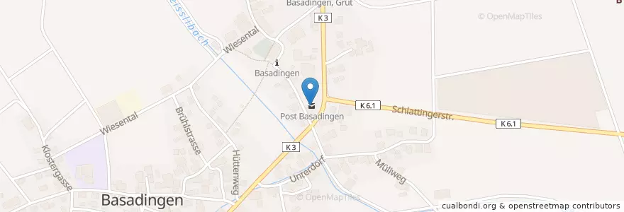 Mapa de ubicacion de Post Basadingen en Suíça, Thurgau, Bezirk Frauenfeld, Basadingen-Schlattingen.