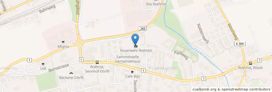 Mapa de ubicacion de Feuerwehr Rothrist en Schweiz/Suisse/Svizzera/Svizra, Aargau, Bezirk Zofingen, Rothrist.