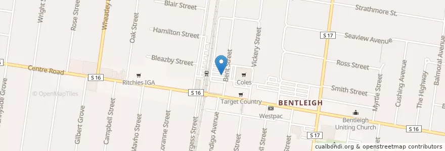 Mapa de ubicacion de Bentleigh Sunday Market Exeloo en استرالیا, Victoria, City Of Glen Eira.