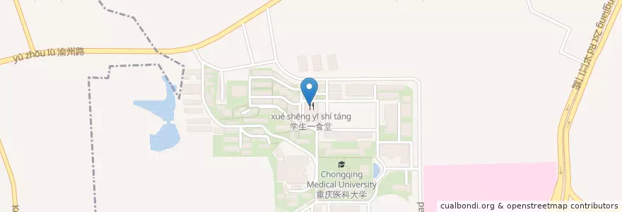 Mapa de ubicacion de 学生一食堂 en الصين, تشونغتشينغ, 重庆市中心, 渝中区 (Yuzhong).