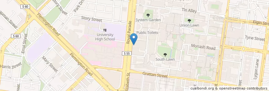 Mapa de ubicacion de Royal Parade Secure Bicycle Hub en Australië, Victoria, City Of Melbourne.