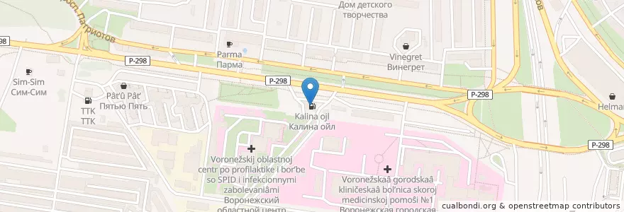 Mapa de ubicacion de Калина ойл en Rusland, Centraal Federaal District, Oblast Voronezj, Городской Округ Воронеж.