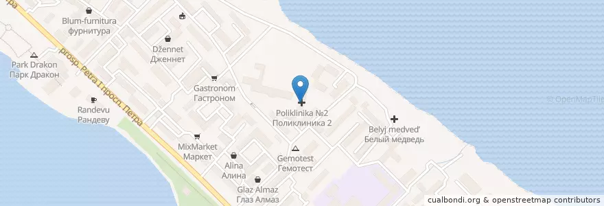 Mapa de ubicacion de Поликлиника №2 en Rusya Federasyonu, Северо-Кавказский Федеральный Округ, Dağıstan.