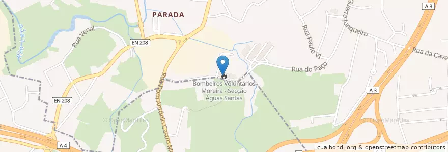 Mapa de ubicacion de Bombeiros Voluntários Moreira - Secção Águas Santas en Portugal, Norte, Porto, Área Metropolitana Do Porto, Maia, Águas Santas.