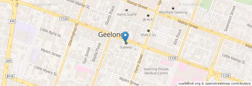 Mapa de ubicacion de Subway en 澳大利亚, 维多利亚州, City Of Greater Geelong.