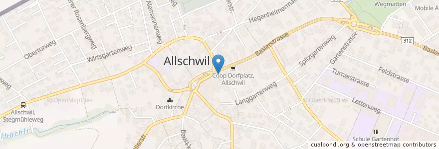 Mapa de ubicacion de Postfiliale Allschwil Dorf en Schweiz/Suisse/Svizzera/Svizra, Basel-Landschaft, Bezirk Arlesheim.