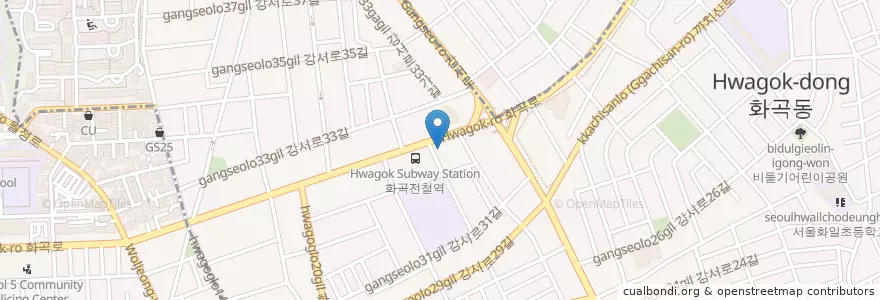 Mapa de ubicacion de 커피인그루나루 en South Korea, Seoul, Gangseo-Gu, Hwagok 1(Il)-Dong.