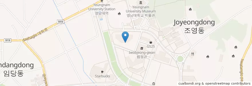 Mapa de ubicacion de 영남대학교우체국 en كوريا الجنوبية, 경상북도, 경산시, 북부동.