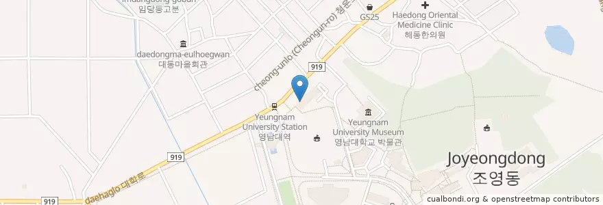 Mapa de ubicacion de 대구은행 영남대지점 en 대한민국, 경상북도, 경산시, 북부동.