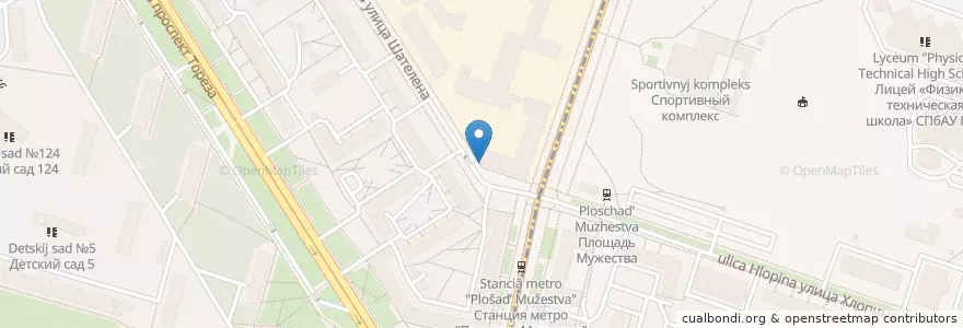 Mapa de ubicacion de Столовая en Russie, District Fédéral Du Nord-Ouest, Oblast De Léningrad, Saint-Pétersbourg, Калининский Район, Округ Академическое.