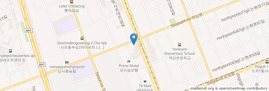 Mapa de ubicacion de Pascucci en Coreia Do Sul, Seul, 서초구, 서초동, 서초2동.