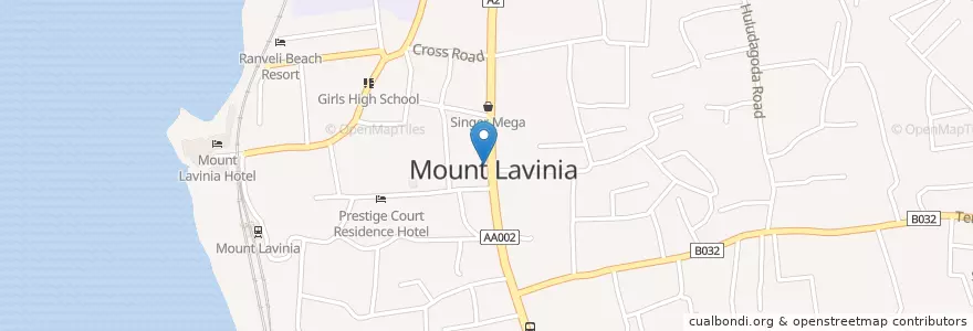 Mapa de ubicacion de Mount Lavinia Bus Stand en Sri Lanka, බස්නාහිර පළාත, Distrikt Colombo.
