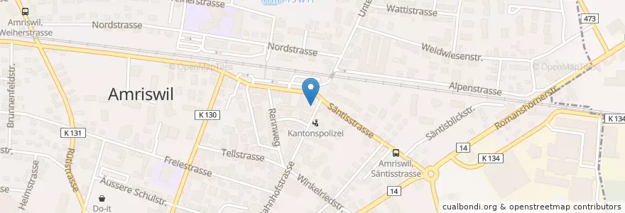 Mapa de ubicacion de Ruedi's Tankstelle en Швейцария, Тургау, Bezirk Arbon, Amriswil.