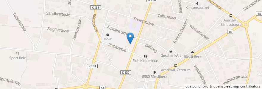 Mapa de ubicacion de Raiffeisenbank Amriswil en Schweiz/Suisse/Svizzera/Svizra, Thurgau, Bezirk Arbon, Amriswil.