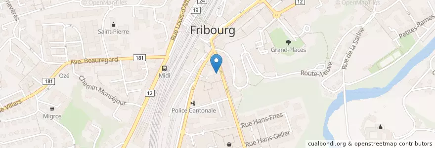 Mapa de ubicacion de Cinémotion REX en Svizzera, Friburgo, Distretto Della Sarine, Fribourg - Freiburg.