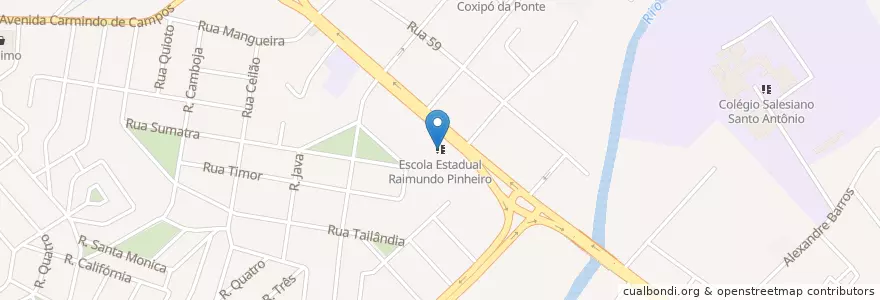 Mapa de ubicacion de Escola Estadual Raimundo Pinheiro en البَرَازِيل, المنطقة المركزية الغربية, ماتو غروسو, Região Geográfica Intermediária De Cuiabá, Microrregião De Cuiabá, كويابا.