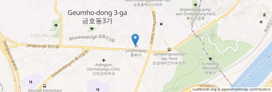 Mapa de ubicacion de 중화각 en 大韓民国, ソウル, 城東区, 금호2·3가동.