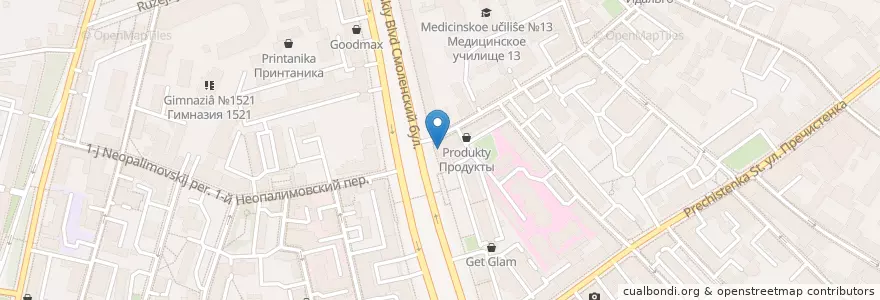 Mapa de ubicacion de Корчма Тарас Бульба en Russia, Distretto Federale Centrale, Москва, Центральный Административный Округ, Район Хамовники.