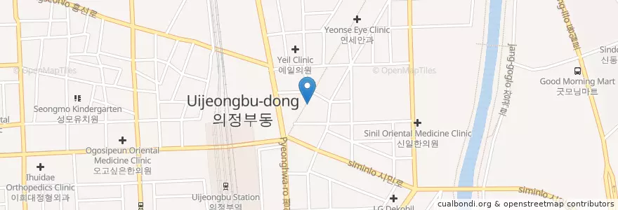 Mapa de ubicacion de 신한은행 (Shinhan Bank) en 大韓民国, 京畿道, 議政府市.